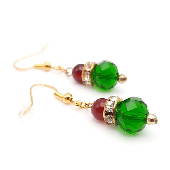 Christmas Holiday Red Green White on Gold Drop Earrings Handmade Jewelry - Picture 5 of 7
